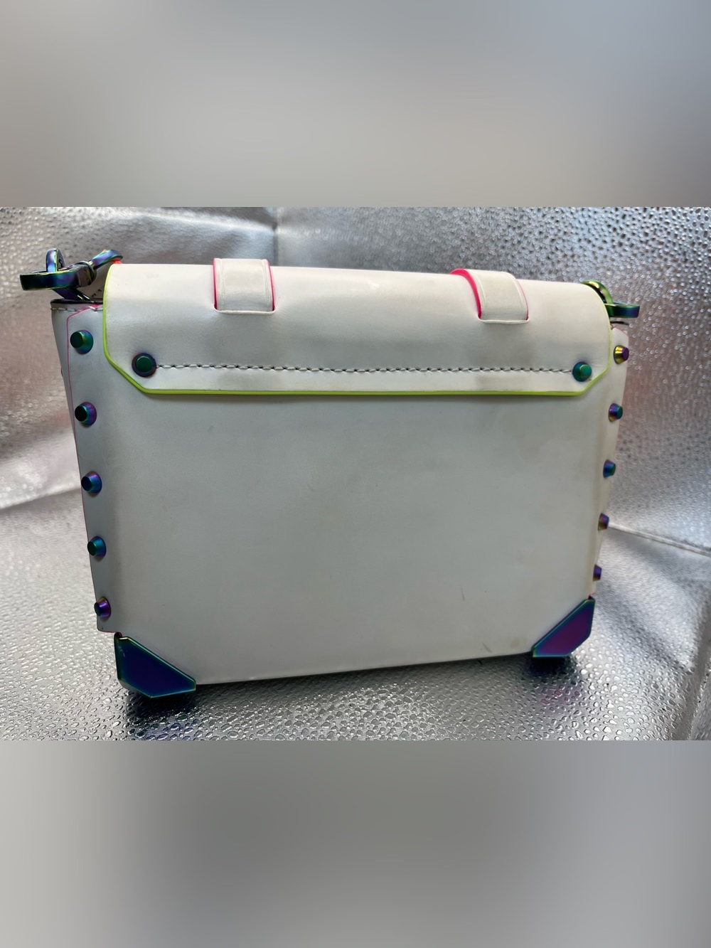 Michael Kors Manhattan Leather Optic White/Oil Slick Crossbody Bag - Picture 6 of 14